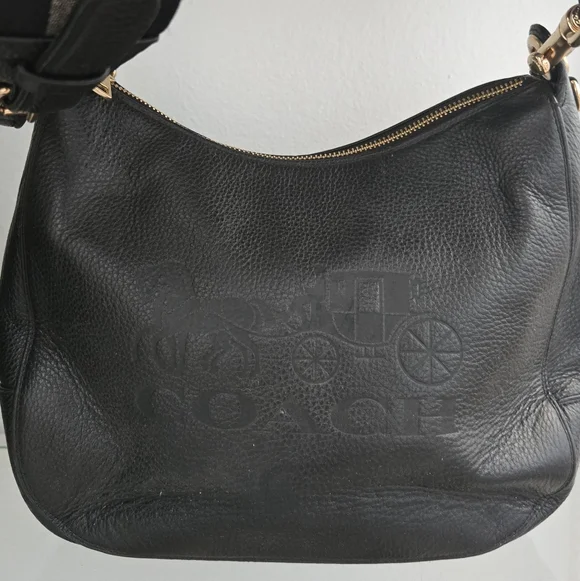 Coach Black Pebble Leather Hobo Satchel Bag with Gold Accents - Picture 4 of 10